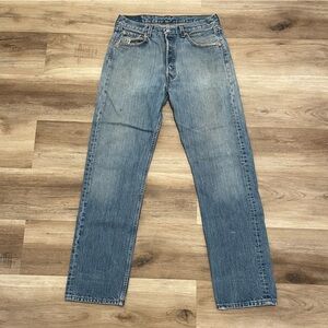 Vintage Levi’s 501 USA Button Fly Jeans Distressed Denim Mens 33x30 Fit 33x32